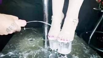 cum covered feet in clear heels