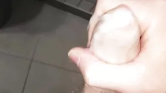 Chav piss and wank in public toilet.