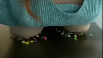 Laying with my tits on thumbtacks while masturbating - relaxing after working day in the office