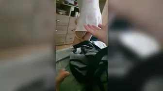 Step mom climbs into step son bed and gets naked fucking him while husband away