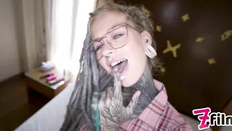 Nerdy TATTOO teen in glasses POV rough ANAL fuck - gape, deepthroat, facial cumshot