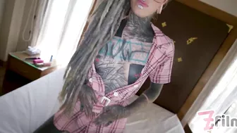 Nerdy TATTOO teen in glasses POV rough ANAL fuck - gape, deepthroat, facial cumshot