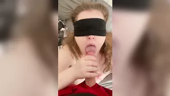 Sexy girlfriend gives sensual blindfolded blowjow