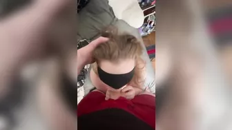 Sexy girlfriend gives sensual blindfolded blowjow