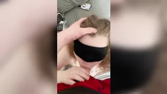 Sexy girlfriend gives sensual blindfolded blowjow