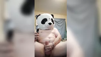 Perverted panda jerks off while I'm at work