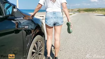 Street carwash in my heels, hotpants and wet t-shirt