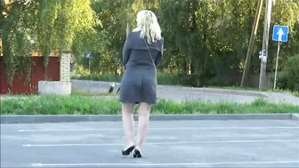 Sexy blonde with big ass flashing pussy