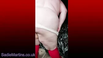 British SSBBW sliding various panties over her big ass and huge belly