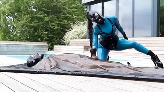 Cristal Kinky in latex catsuit handjob and fucking bound sub in latex vacbed Preview