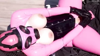 Cristal Kinky in pink latex catsuit and pink rubber gasmask playing with pink Hankeys Toy solo Preview