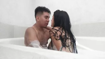 interracial romance fucking with my bbc bull in the jacuzzi tub kissing and riding his cock hard