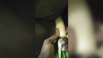 Insert vegetable at her pussy