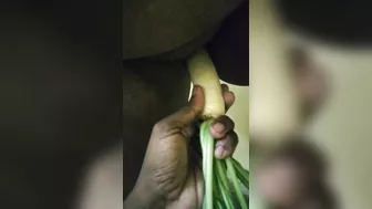 Insert vegetable at her pussy