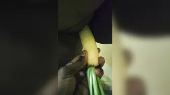 Insert vegetable at her pussy