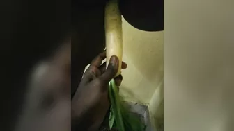 Insert vegetable at her pussy