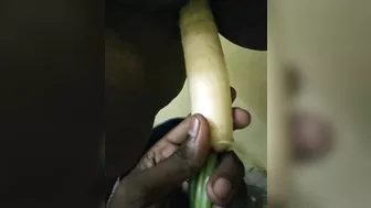 Insert vegetable at her pussy