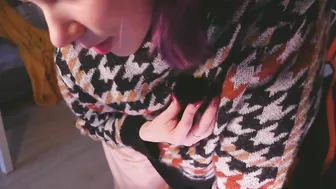 teen in sweater taking her pants off JOI