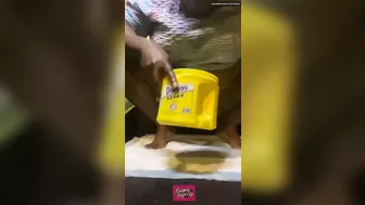 Ebony bbw pisses in sugar bucket