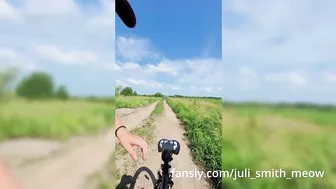 A girl rides a bike completely naked!