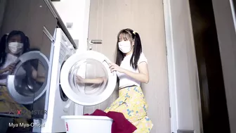 Myanmar Tiny Maid stuck Washing Machine and then Bang her Ass Behind