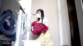 Myanmar Tiny Maid stuck Washing Machine and then Bang her Ass Behind