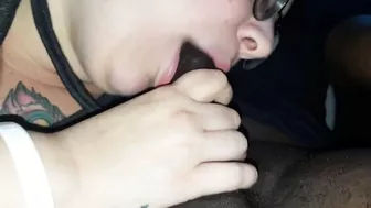 Sloppy backseat deepthroat from Latina with cumshot