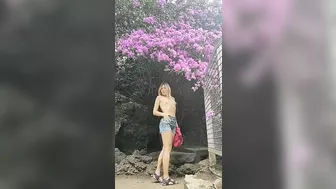 showing breasts in tenerife botanical garden. betting and undressing in public