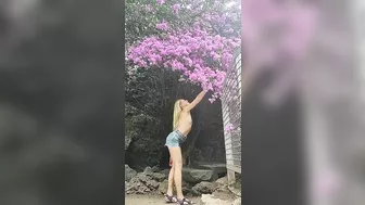 showing breasts in tenerife botanical garden. betting and undressing in public