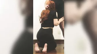 Redhead sucking cock on her knees until he came in her face.