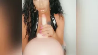 Housewife fucks her creamy pussy with a bouncy dildo