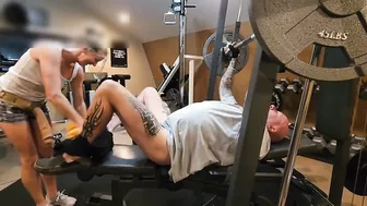 Mistress Amelia strap on fucks Joey during while he's in the gym.