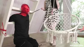 Foot Gagging And Ass Worship Of Mistress In Sexy White Fishnets