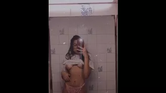 Topless cute selfie in student dorm college bathroom - real shy amateur cellphone mirror video girl