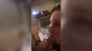 Wife sucks off Husbands cock and takes load in mouth