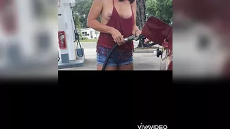 Boobs out at gas station