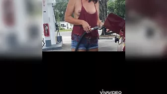 Boobs out at gas station