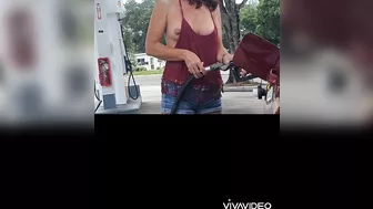 Boobs out at gas station