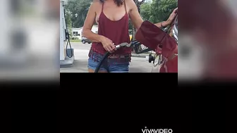 Boobs out at gas station