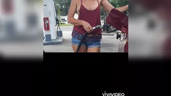 Boobs out at gas station