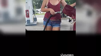 Boobs out at gas station