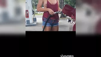 Boobs out at gas station