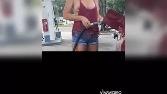 Boobs out at gas station