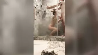 Boyfriend gets suprise shower blowjob