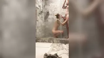 Boyfriend gets suprise shower blowjob