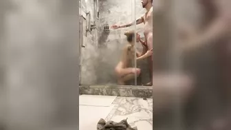 Boyfriend gets suprise shower blowjob