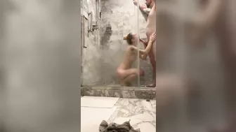 Boyfriend gets suprise shower blowjob