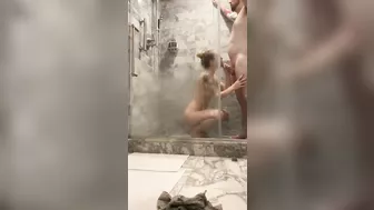 Boyfriend gets suprise shower blowjob