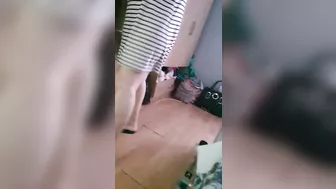 Step mom without panties under skirt cleaning floor before fucking step son