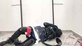 NANA PVC bodysuit self bondage and gas mask orgasm